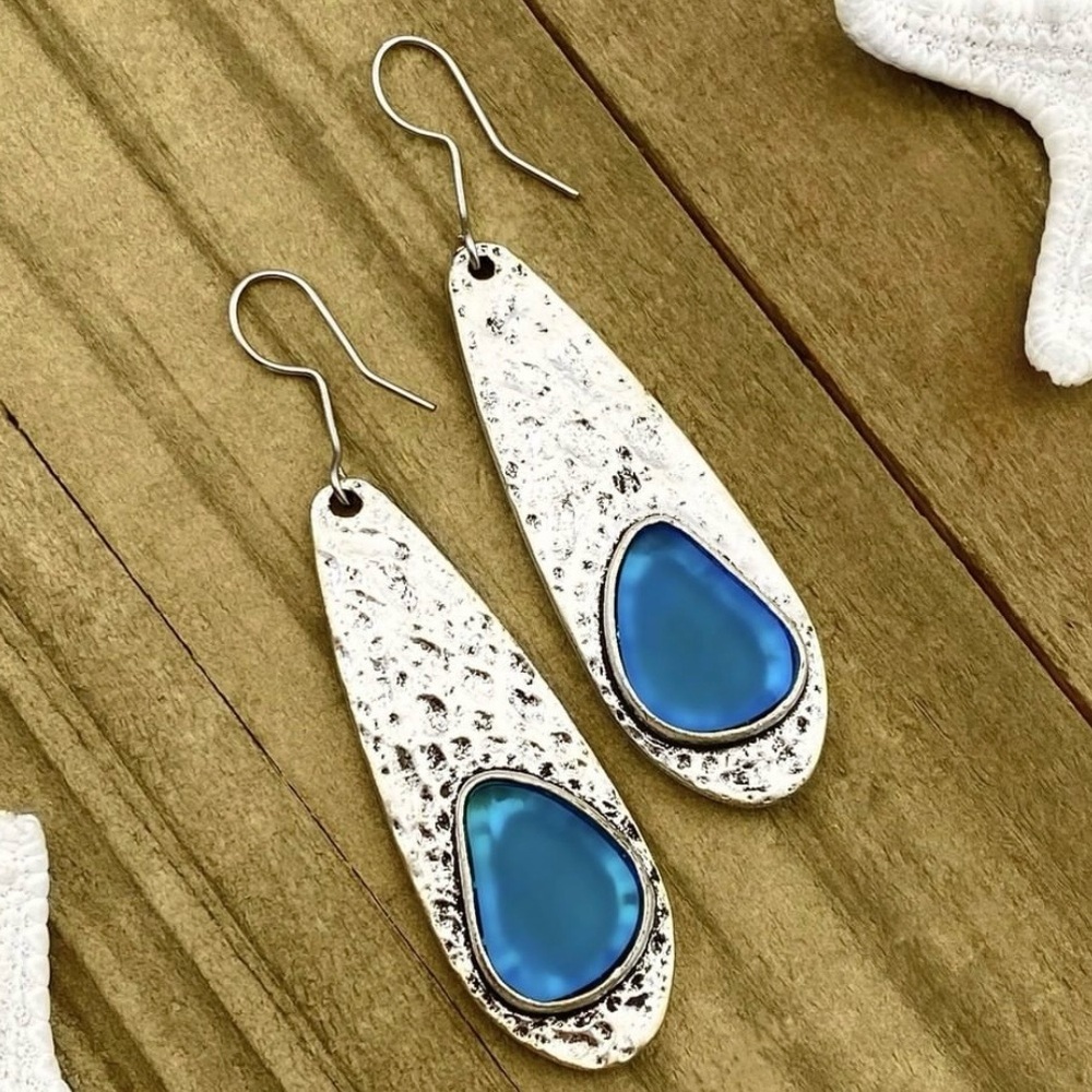 Silver Teardrop Sea Glass Earrings